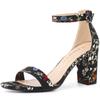 Allegra K Women's Open-Toe Ankle Strap Sandals with Chunky Heels, Black Flowers, Size 26.0cm