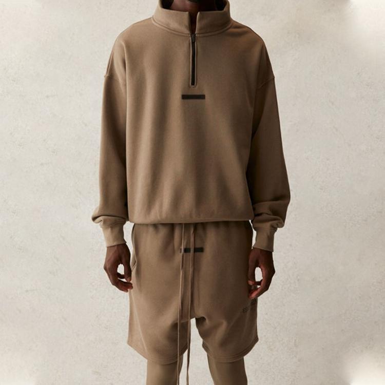 Fear of God Essentials Флисовая толстовка с воротником-стойкой и молнией SS21 Унисекс Толстовка Тауп FOG-SS21-592
