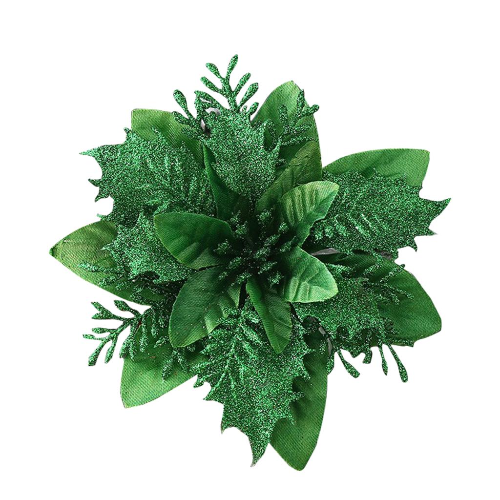 Glitter Poinsettia 5.5 Inch Artificial Flower Christmas Clip Stem Christmas Tree Ornaments For Wedding Party Wreath Decoration