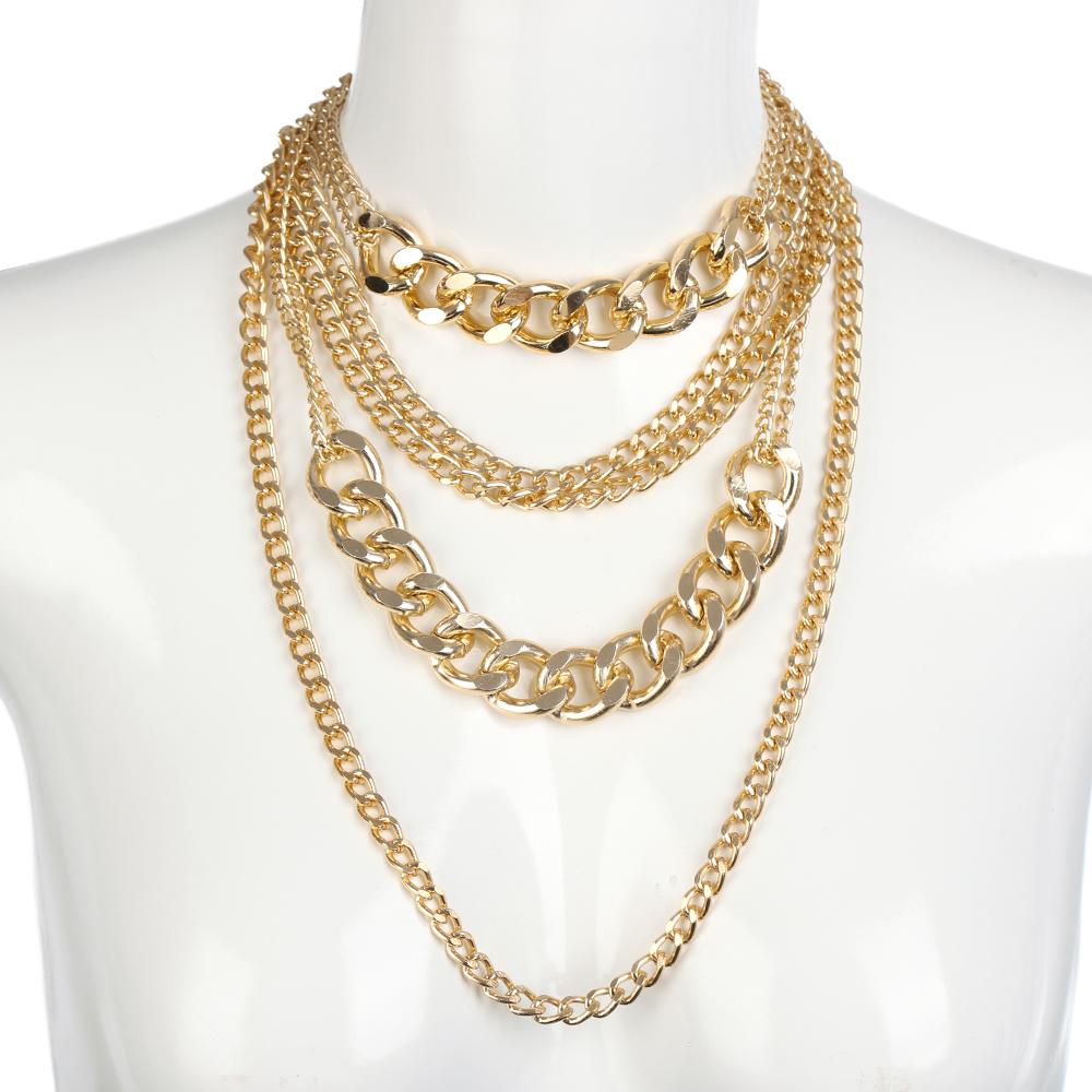 Vintage Exaggerated Collar Statement Multi-layer Pendant Necklace Punk Choker Thick Curb Chain