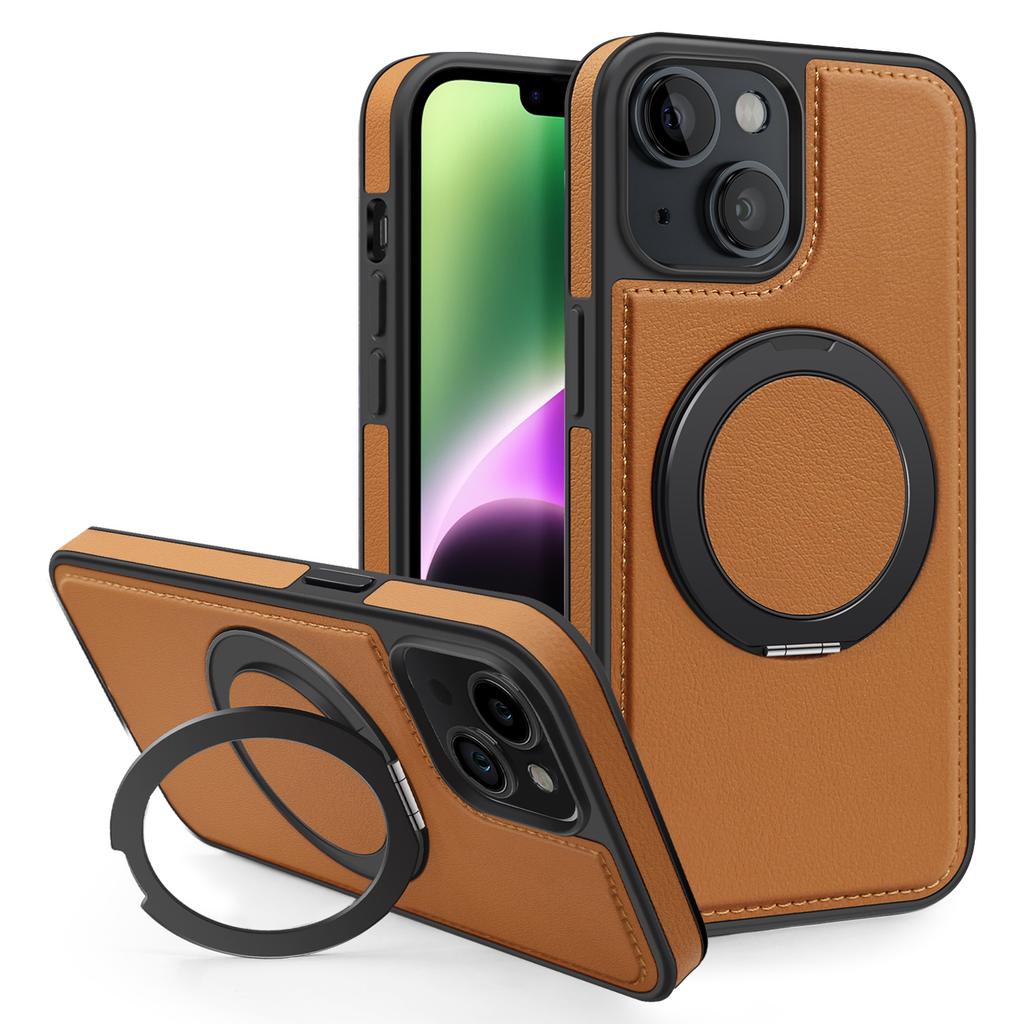 Чехол для iPhone 14 с кольцом-подставкой, совместимый с MagSafe, задняя крышка из ПУ кожи