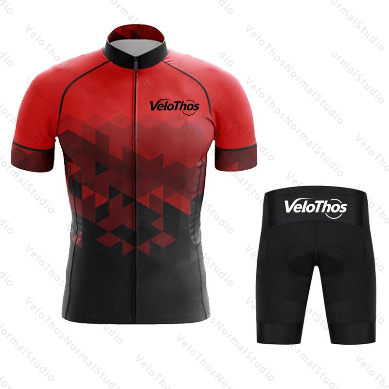 VeloThos Cycling Jersey Set Short Sleeve and Bib Shorts Pro Race Bicycle Clothing Ropa Maillot Summer for Men Sport Camping