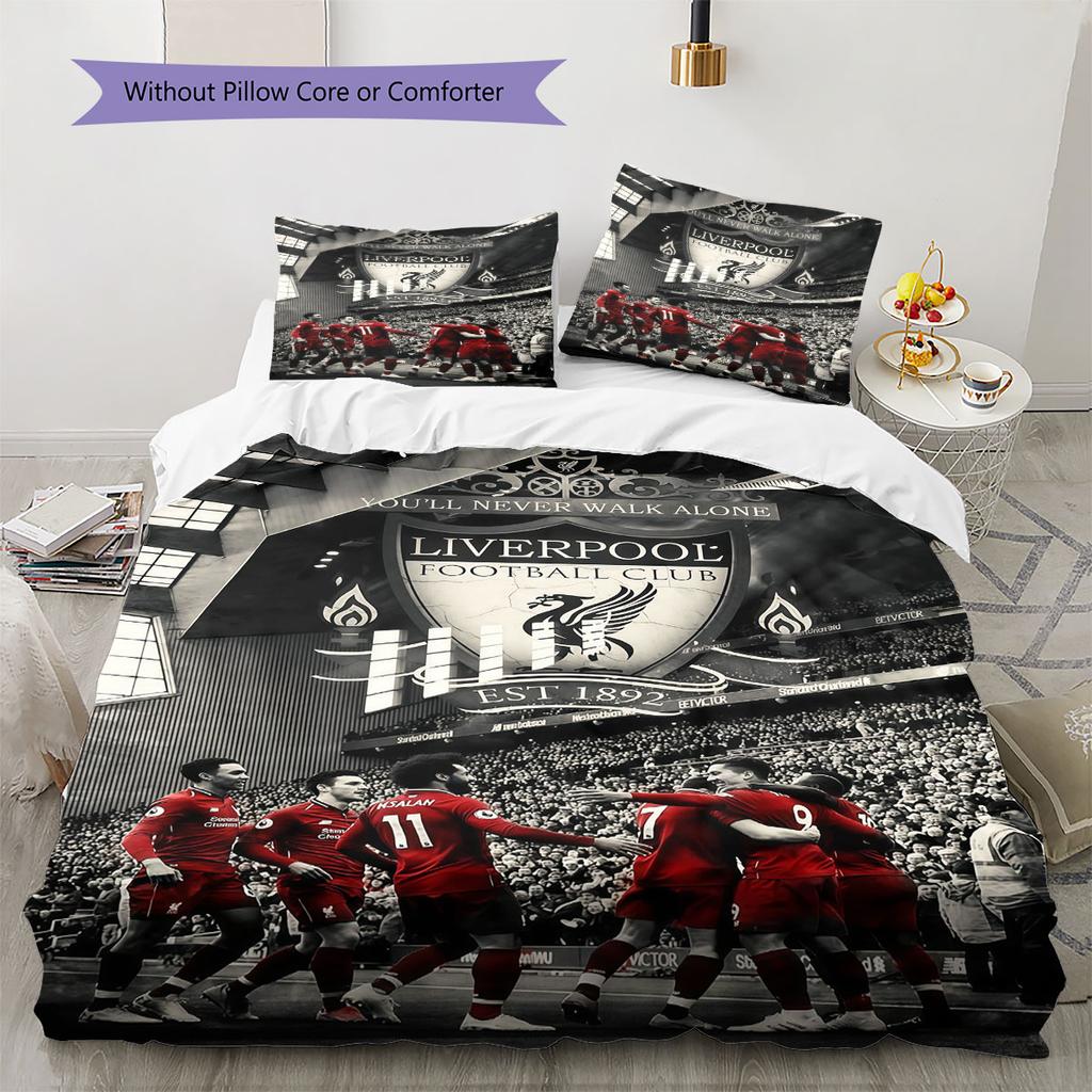 Liverpool Players Pattern Bedding Home Decoration Birthday Gift ( 1 duvet cover + 2 pillowcase, without core),fan merchandise.