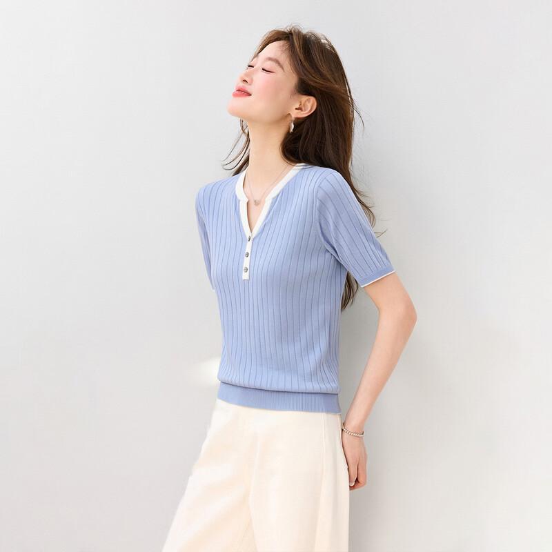 Srcr Women's Silk-Blend Ribbed V-Neck Short-Sleeve T-Shirt