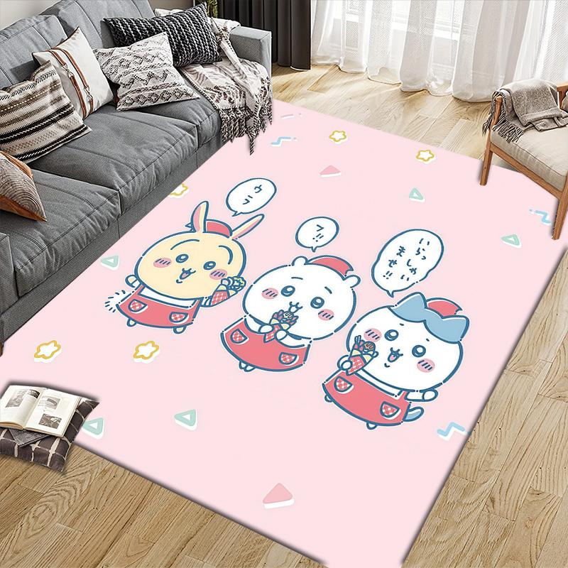 Usagi2 Flannel Pattern Square Carpet,Area Rug,Carpet Rug for Living Room Bedroom Sofa Playroom Decor,Non-slip Floor Mat