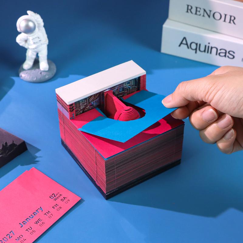 2027 LED 3D Tearable Desk Calendar Creative Time Piece Calendar with Clear Date for School Office Desktop Decoration