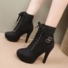 Women High Heels Platform Ankle Boots  Autumn Winter Fashion Thick Heel Cross Strap Boots Female Belt Buckle Short Booties