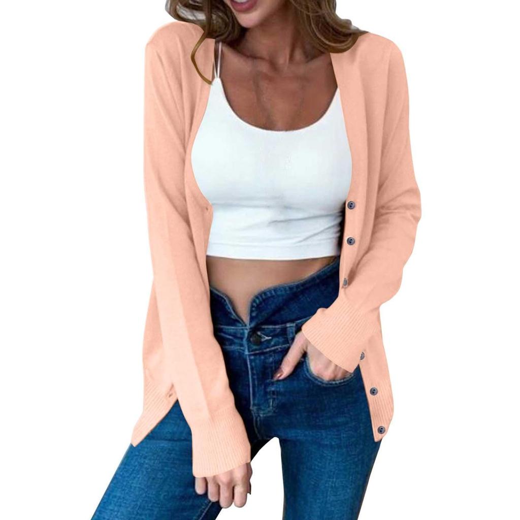 Women's Autumn Button Solid Color Long Sleeve Cardigan Women's Knit Sweater
