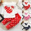 Одежда для маленьких девочек, топы с бантом в горошек, брюки, комплект одежды из 2 предметов