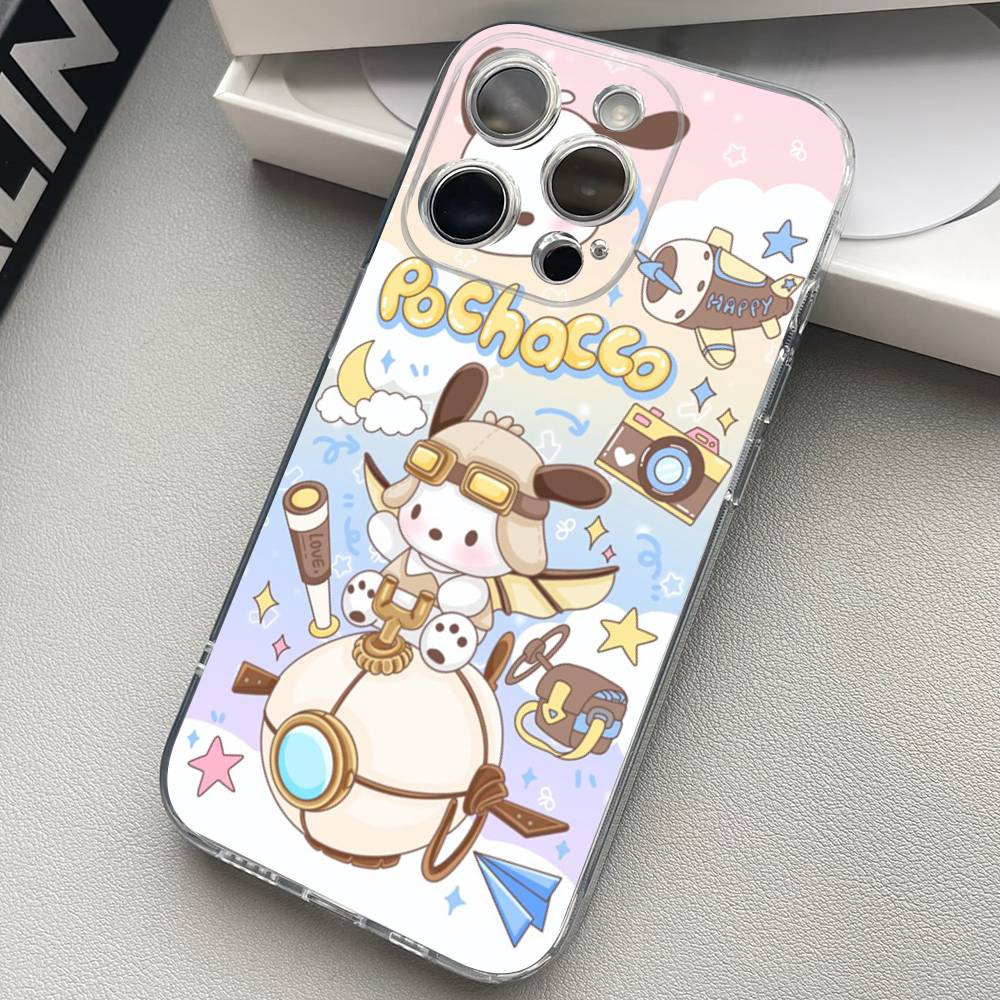 Cute Cartoon P-pochacco Silicone Phone Case Material For iPhone 17 16 15 11 12 13 14 Pro Max Mini Plus Soft TPU