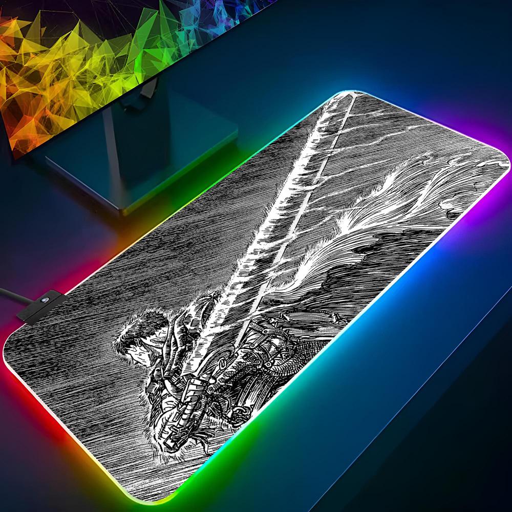 Игровой коврик для мыши Berserk, DIY печать, RGB-подсветка, подсветка клавиатуры, коврик для ноутбука XXL, подставки для стола