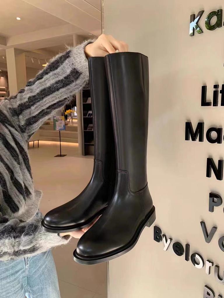 Simple Round Head Low Heel Side Zipper Fashion High Long Knight Boots Women's New Autumn and Winter Models