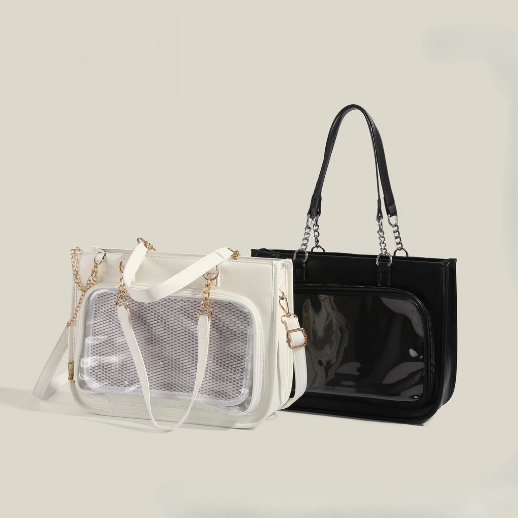 Сумка для еды через плечо, модная маленькая сумка через плечо, черная, для учеников младших и старших классов, прозрачная сумка для бара