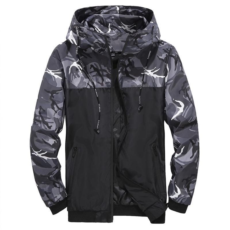 Men's Jacket Spring and Autumn Camouflage Coat Male's Casual Thin Hooded Zippered Jacket Youth Fashion Hooded Coat Plus Size