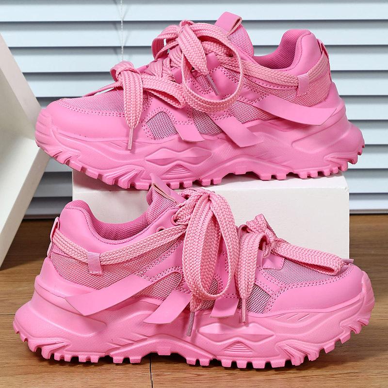 Модные женские повседневные спортивные туфли 2025 Осень Удобные Дышащие Нескользящие Уличные Кроссовки на Толстой Подошве Модная Вулканизированная Обувь