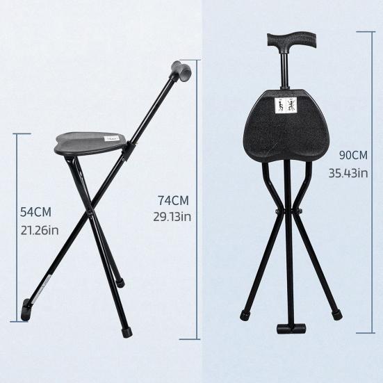 300 Lbs Crutch Stool with Seat Lightweight Folding Walking Stick Chair Portable Cane for Senior Elderly Camping Hiking