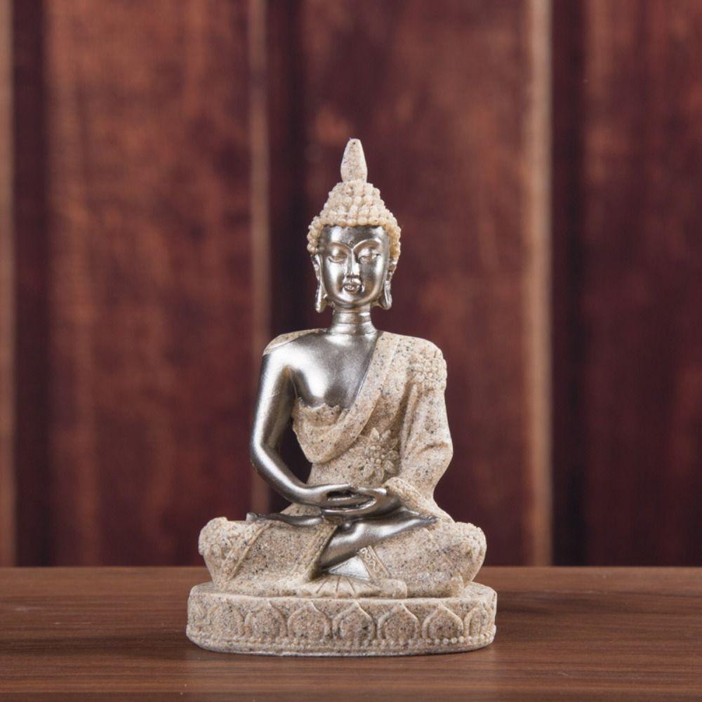 Oriental Culture Sandstone Buddha Sitting Meditation Buddha Statue Zen Ornament  Indoor