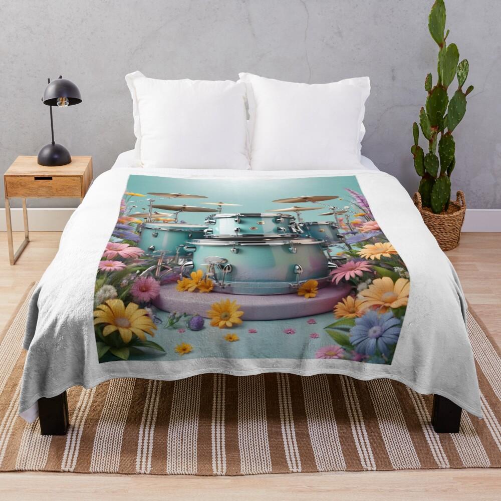 Flowers and drums cute background Throw Blanket