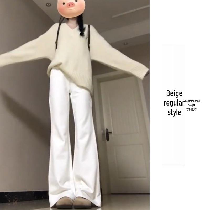 Женские флисовые микро-клеш спортивные штаны с высокой посадкой - Коллекция Весна/Осень/Зима 2025: Слимминг, Повседневные, Утепленные расклешенные брюки.