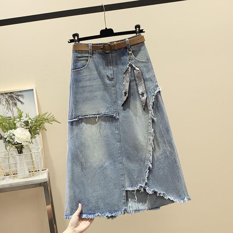Sexy and Irregular Denim High Waist A-line Skirt with Plus Size for Women