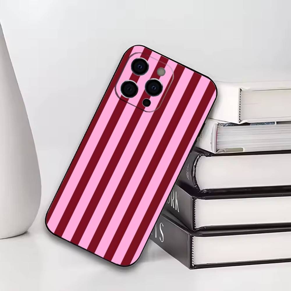 Чехол для телефона Burgundy Rose Stripe для iPhone17,16,15,14,13,12,11 Plus,Pro Мягкий силиконовый черный чехол