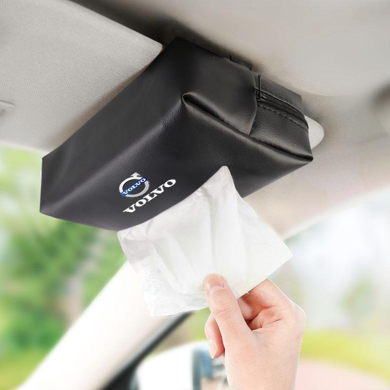 Leather Car Tissue Box Sun Visor Seat Back Hanging Bag Accessories For Volvo Rdesign V60 V40 XC90 S60 C30 XC60 V50 V70 S90 AWD