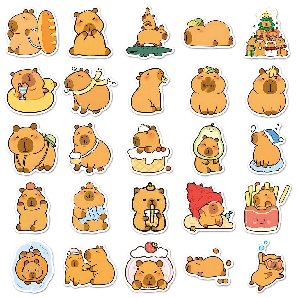 50 Capybara Cartoon Stickers: Cute Animal Doodles for Decorating Water Cups
