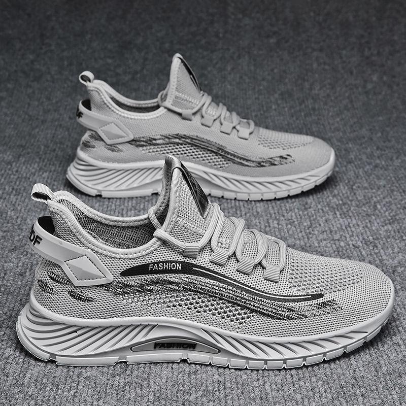 Flying Woven Men's Shoes Summer Breathable Running Sports Shoes Green Men's Soft-soled Versatile Men's Shoes Casual Mesh Shoes