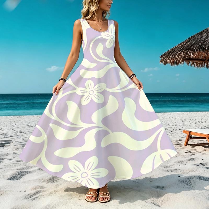 Women's Minimalist Sleeveless Maxi Dress,Lightweight Flowy Loose Fit Floral Comfortable Breathable,Versatile for Daily,Beach Short Travel