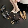 High Heel French Bag Head Sandals Fairy Shoes Temperament Metal Pointed Empty Shoes