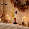 Funny Crescent Moon Figurines Halloween Ghost And Resin Ornaments, Cute Spooky Tabletop Figurine, Gift for Friends Statue with Pumpkin Elements