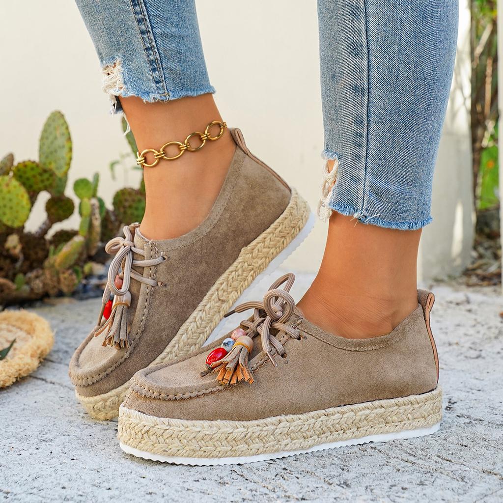 Fashion 2025 Women Sneakers Slip-On Soft Style Flats Lace Up Casual Comfortable Shoes Autumn Anti-slip Grass Weaving Women Shoes