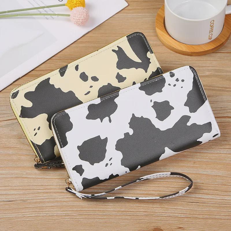 2024 Summer Korean-Style Contrast Cow Pattern Multi-Compartment Long Wallet