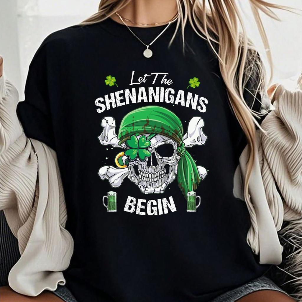 Let The Shenanigans Begin Tee Funny Drinking Green Beer Tshirt Patricks Day