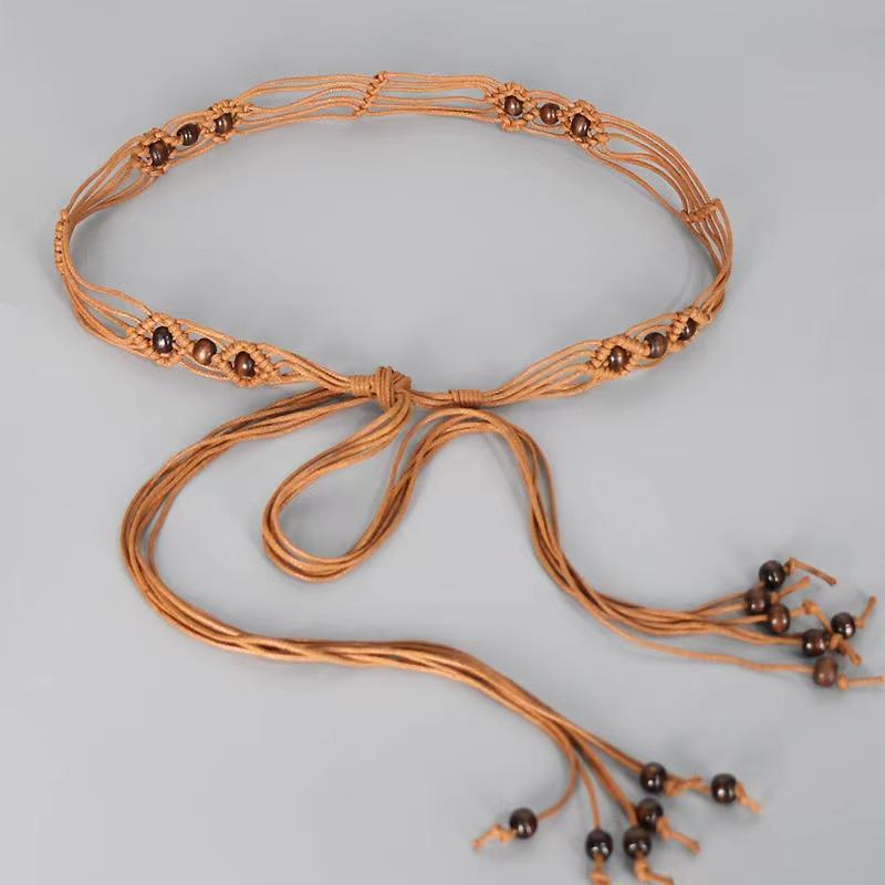 Ethnic Style Hand-woven Belt for Women's Skirt for Women Retro Tassel Thin Waist Chain Dress Waist-hugging Personality Accessories