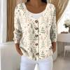Women's Fashion Long Sleeve Christmas Snowman Snowflake Print Jacket Cardigan
