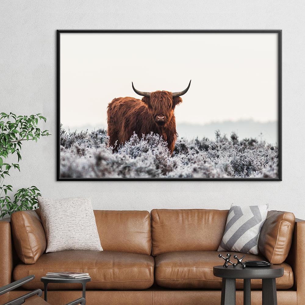 Scottish Highland Brown Cow Painting Canvas Print Poster Rustic Wall Art Farm Animals Picture for Living Room Home Decor Cuadros