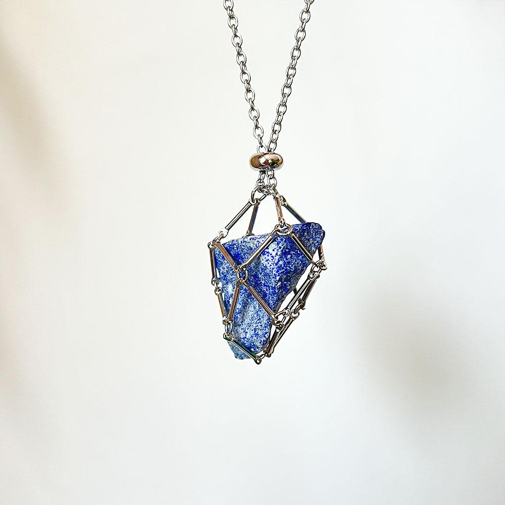 Raw Crystal Holder Necklace Cage for Stones DIY Adjustable Natural Gemstone Pendant Necklace Jewelry Colorful 2-4cm