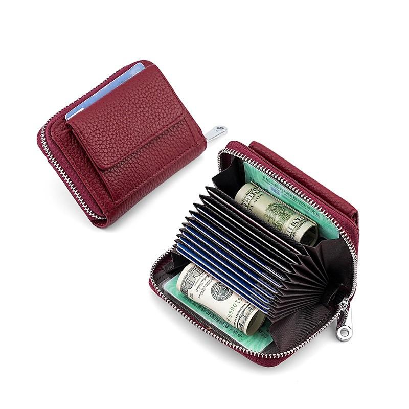 Genuine Leather RFID-Blocking Wallet Men Women Multi-Slot Card Holder With Coin Pouch Minimalist Design