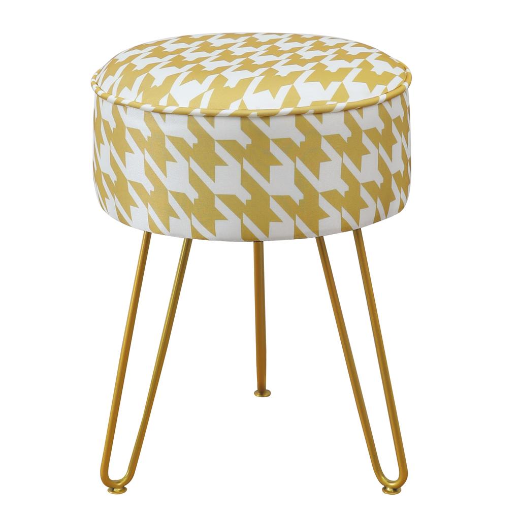 Vanity Stool Chair Round Ice Silk Fabric Ottoman Foot Rest for Makeup Room Living Room Bedroom