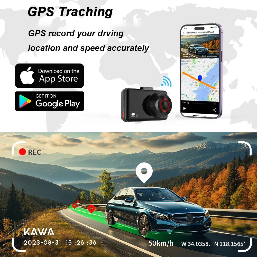 4K Автомобильный видеорегистратор Видеорегистратор GPS Wifi Передняя и задняя камера Видеорегистратор для автомобилей Камера заднего вида для автомобиля Парковочный монитор Черный ящик