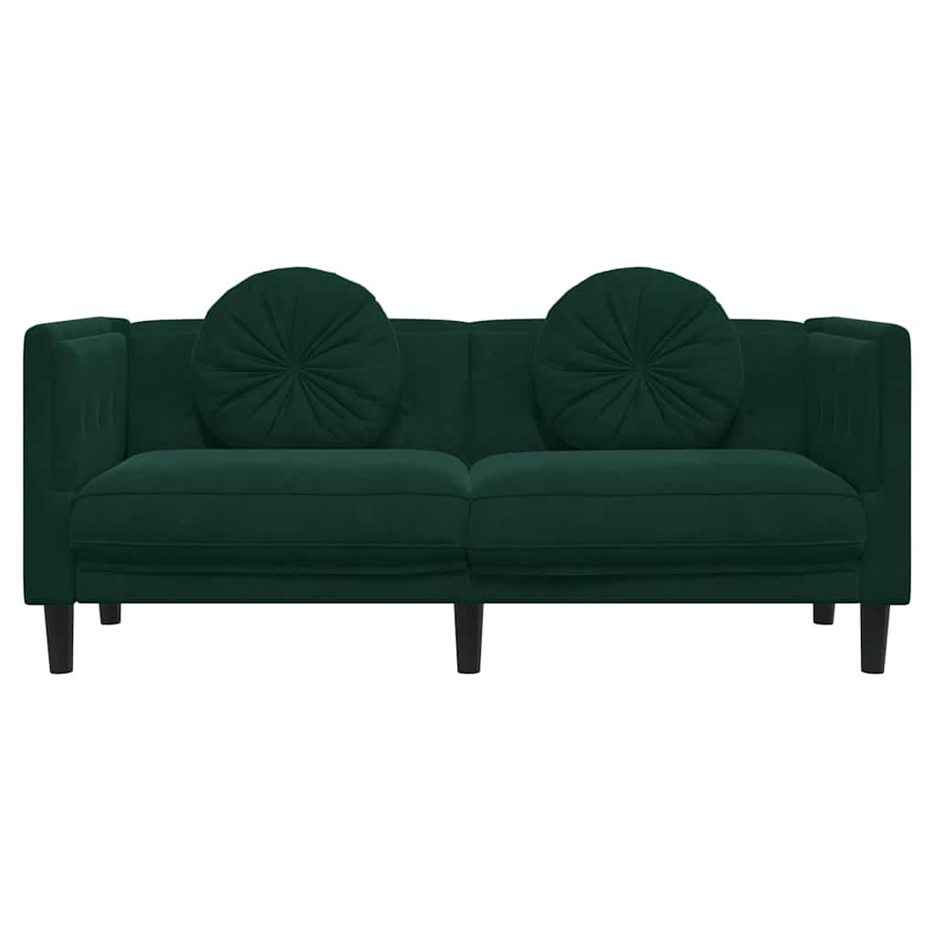 2 Seater Sofa with Cushions Dark Green Velvet