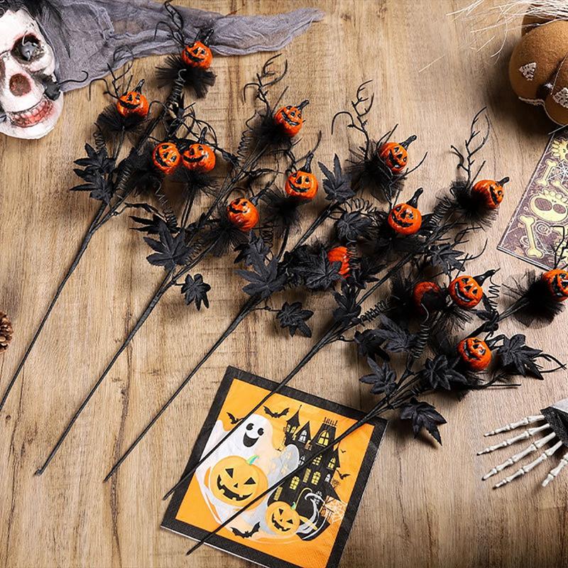Halloween Branches Fake Twig with pumpkin Flower Halloween Creepy Centerpieces Bouquet for Halloween Party Supply