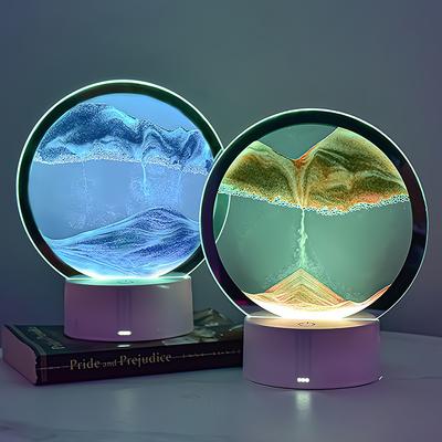 Светодиодная настольная лампа с рисунком из зыбучего песка, 3D-движущаяся художественная картина, круглые стеклянные песочные часы, ночник, прикроватная тумбочка, аксессуары для украшения дома