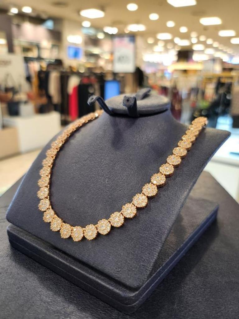 Atria Circle Chain Flower Tennis N Necklace AAANETN0001WHF