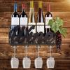 Black Wall Mounted Wine Rack Bottle Store Champagne Shelf With 4 Built-in Wine Glass Holders And Extra Cork Tray 45x13x22cm