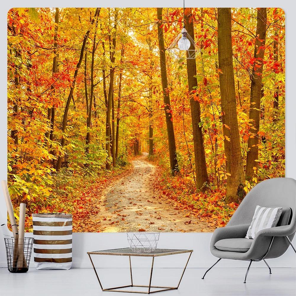 Autumn Forest Fallen Leaves Scenery Fashionable Home Decoration Tapestry Living Room Bedroom Tapestry