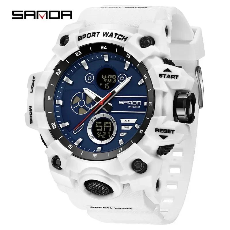 SANDA Fashion Man Military Watch Dual Time 50M Waterproof TPU Strap Chronograph Outdoor Sports Men's Watch Classic Student Watch