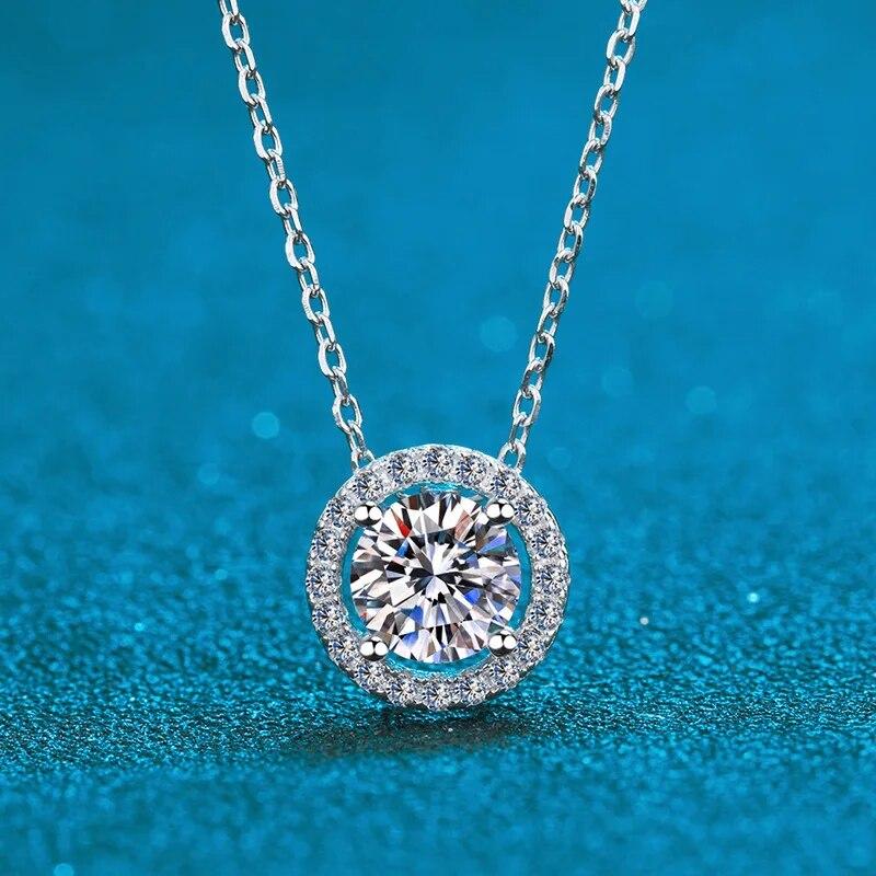 D Color 1ct  Round Moissanite Pendant for Women Sparkling Diamond Necklace 6.5mm Stone 100% S925 Sterling Silver Jewelry