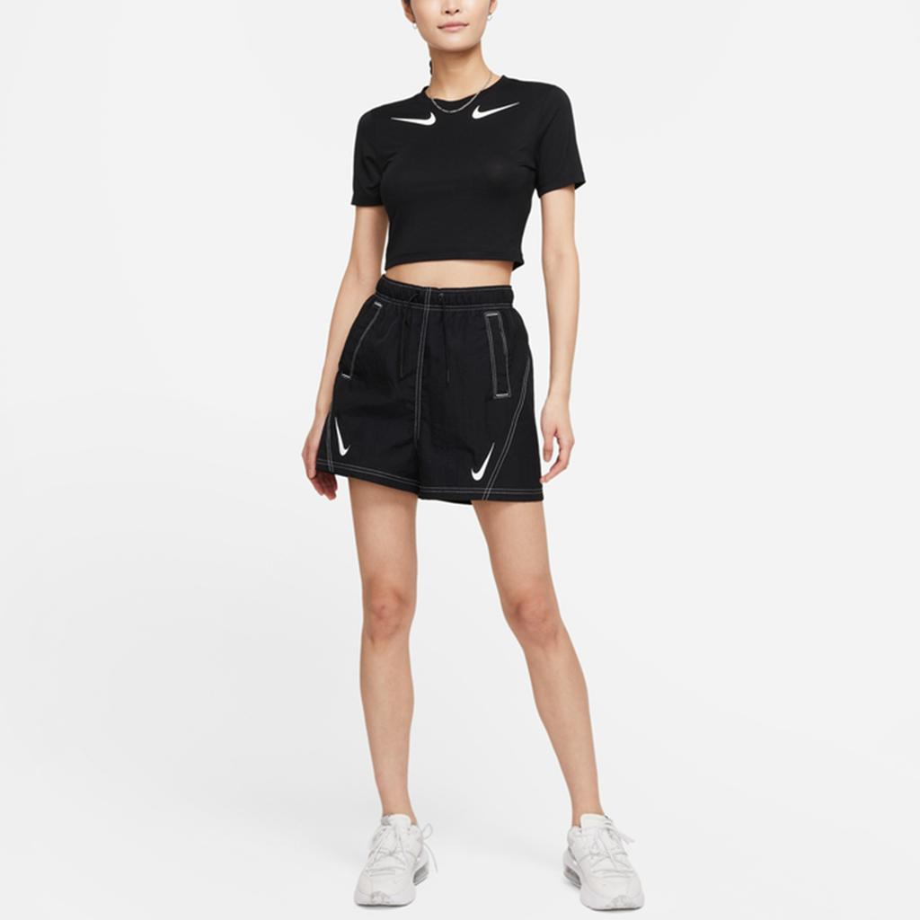 Nike Logo Print Contrast Stitching Mid-Rise Sports Shorts Women Shorts Black DD5593-010